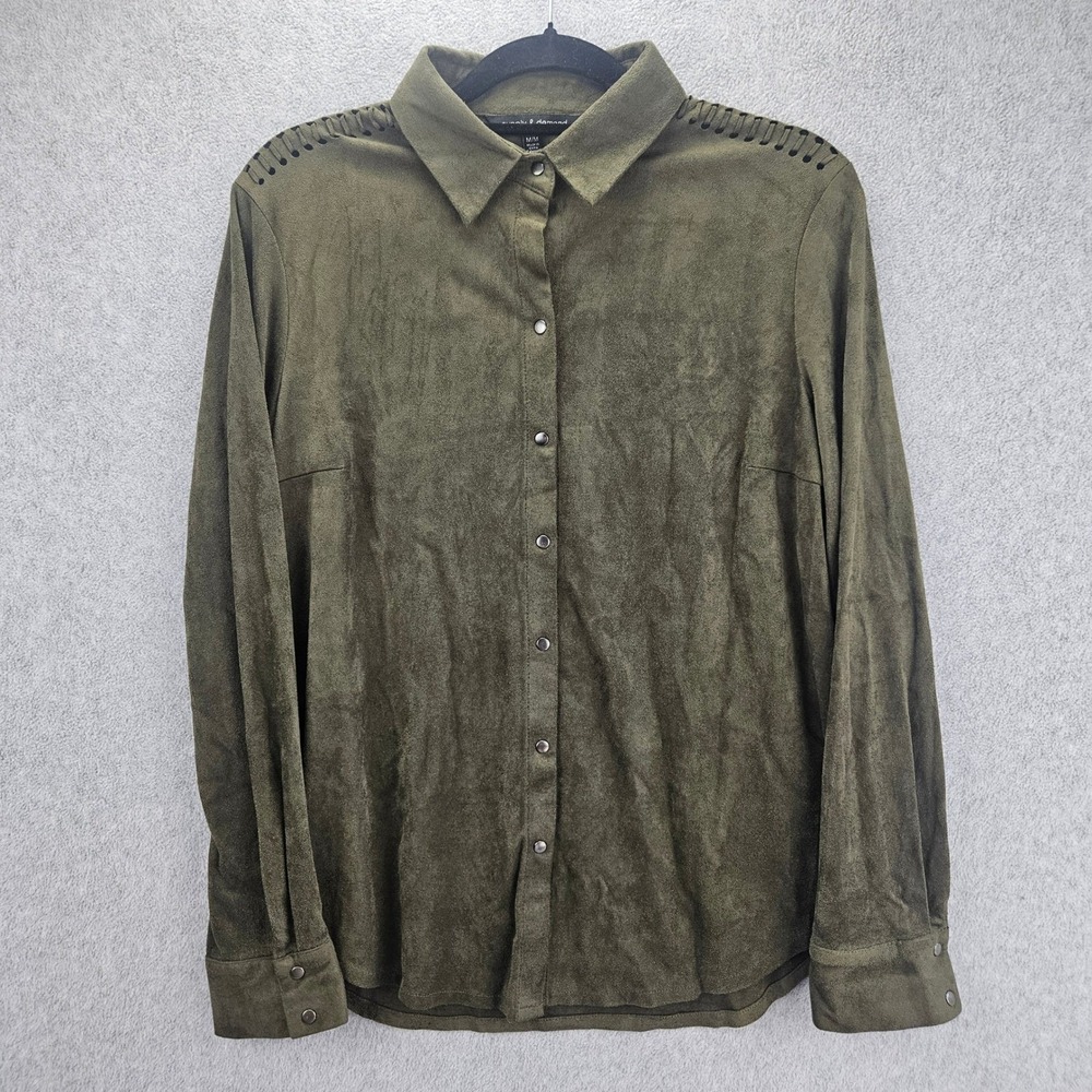 SUPPLY & DEMAND Faux Suede Top Women M Green Whipstitch Western Casual Shirt
